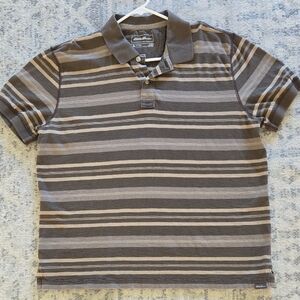 Eddie Bauer Men's Polo Shirt - Brown and Tan Stripes